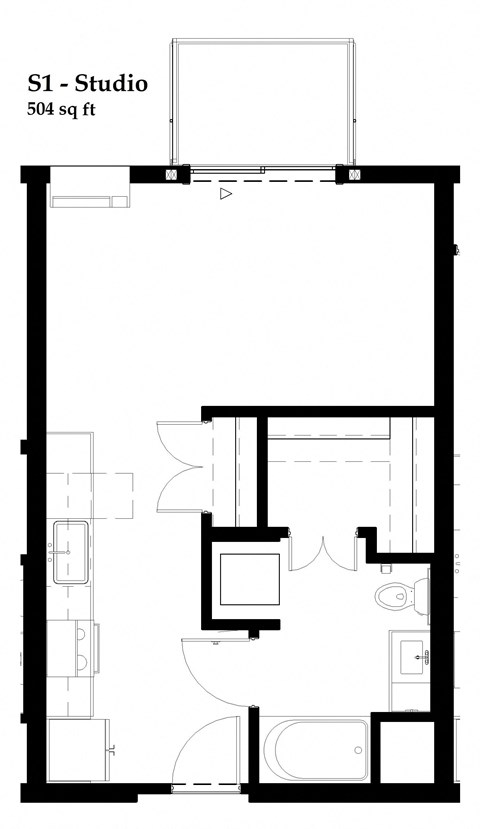 Floor plan for studio, 1 bath, 504 sqft